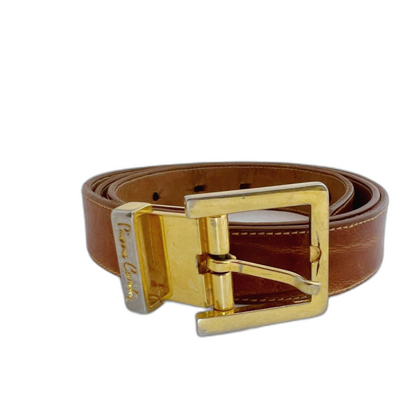 Pierre Cardin Accessories - Pierre Cardin Vintage Cognac Brown Leather Skinny Belt Gold Hardware Size 34
